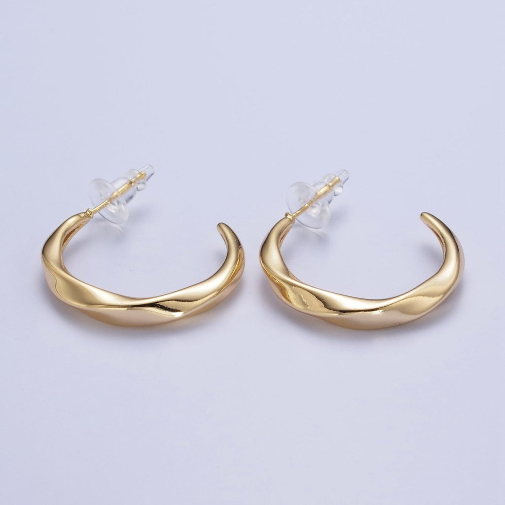 24K Gold plated 30mm Twisted C Shaped Geometric Hoop Earrings | X-892 - DLUXCA