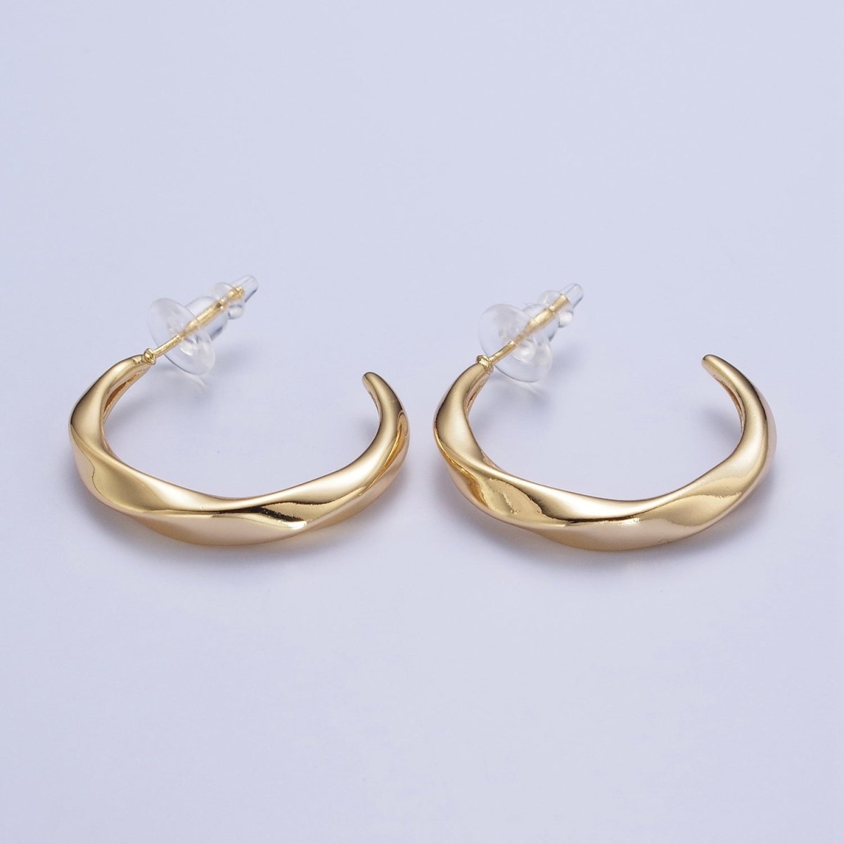 24K Gold plated 30mm Twisted C Shaped Geometric Hoop Earrings | X-892 - DLUXCA