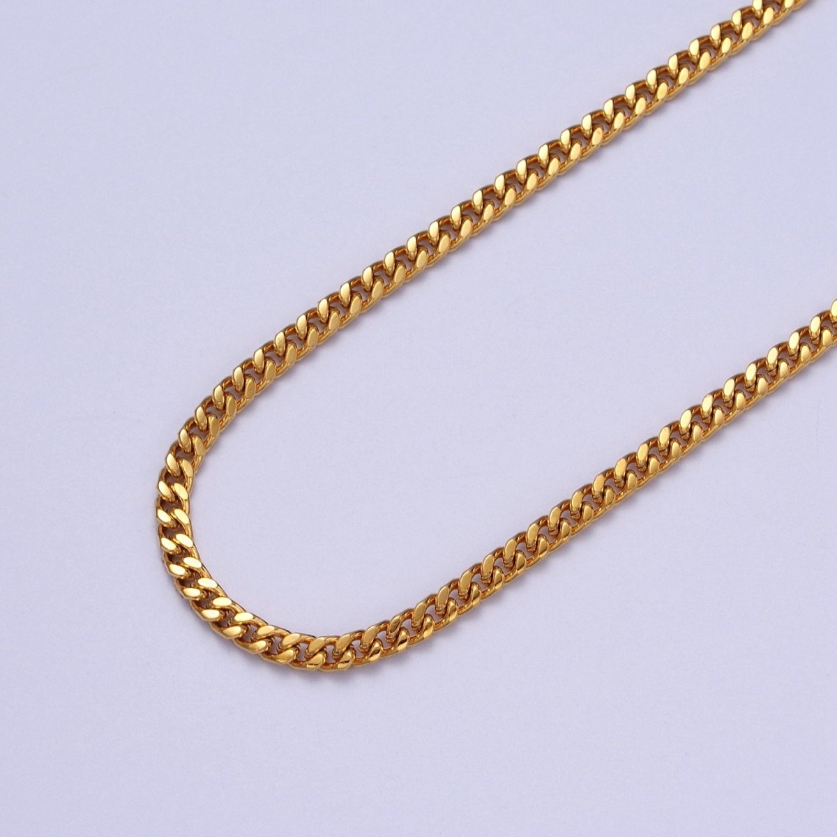 24K Gold plated 3.2mm Mini Cuban Flat Curb Unfinished Bulk Chain in Gold & Silver | ROLL-976, ROLL-977