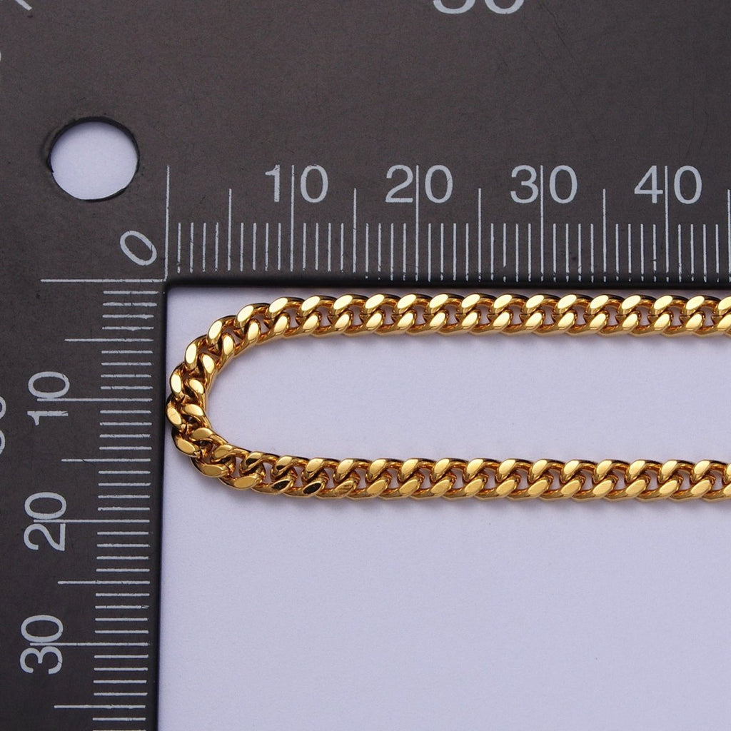 24K Gold plated 3.2mm Mini Cuban Flat Curb Unfinished Bulk Chain in Gold & Silver | ROLL-976, ROLL-977