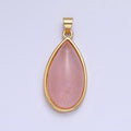 24K Gold plated 33.3mm Rose Quartz Natural Gemstone Teardrop Bezel Pendant | AA342 - DLUXCA