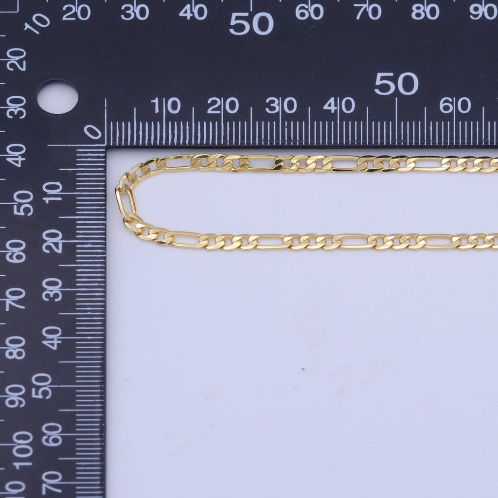 24K Gold plated 3.3mm Flat Figaro Unfinished Wholesale Chain by Yard | ROLL-1012 Clearance Pricing - DLUXCA