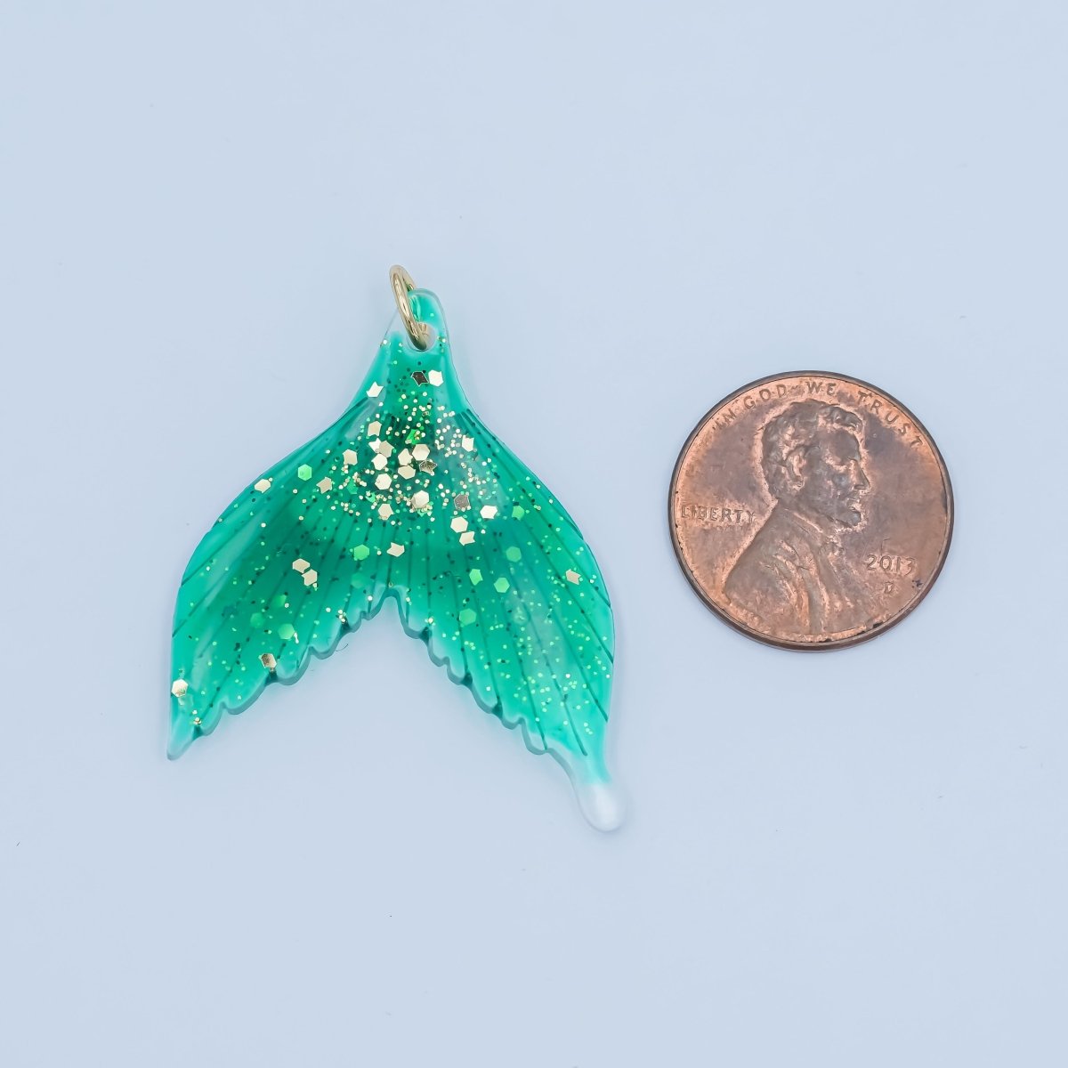 24K Gold plated 34.5mm Green Gold - Fleck Mermaid Whale Fish Tail Acrylic Charm | N067 - DLUXCA