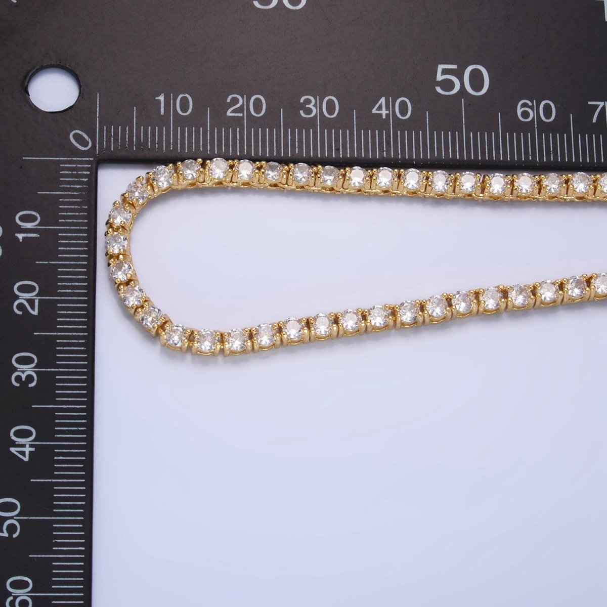 24K Gold plated 3.4mm Clear CZ Tennis Chain 17 Inch Necklace | WA - 2661 - DLUXCA