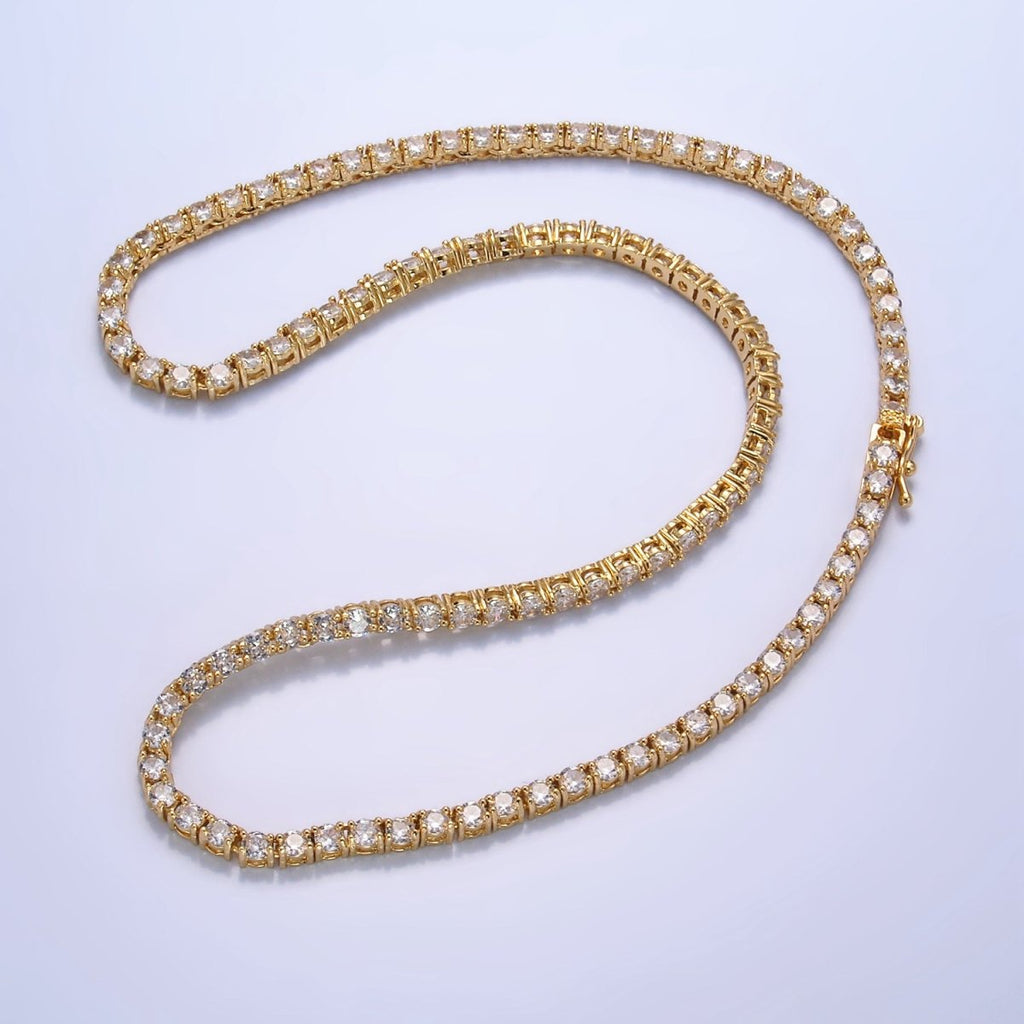 24K Gold plated 3.4mm Clear CZ Tennis Chain 17 Inch Necklace | WA - 2661 - DLUXCA