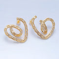 24K Gold plated 35mm Baguette CZ Curved Heart Stud Earrings | P030 - DLUXCA