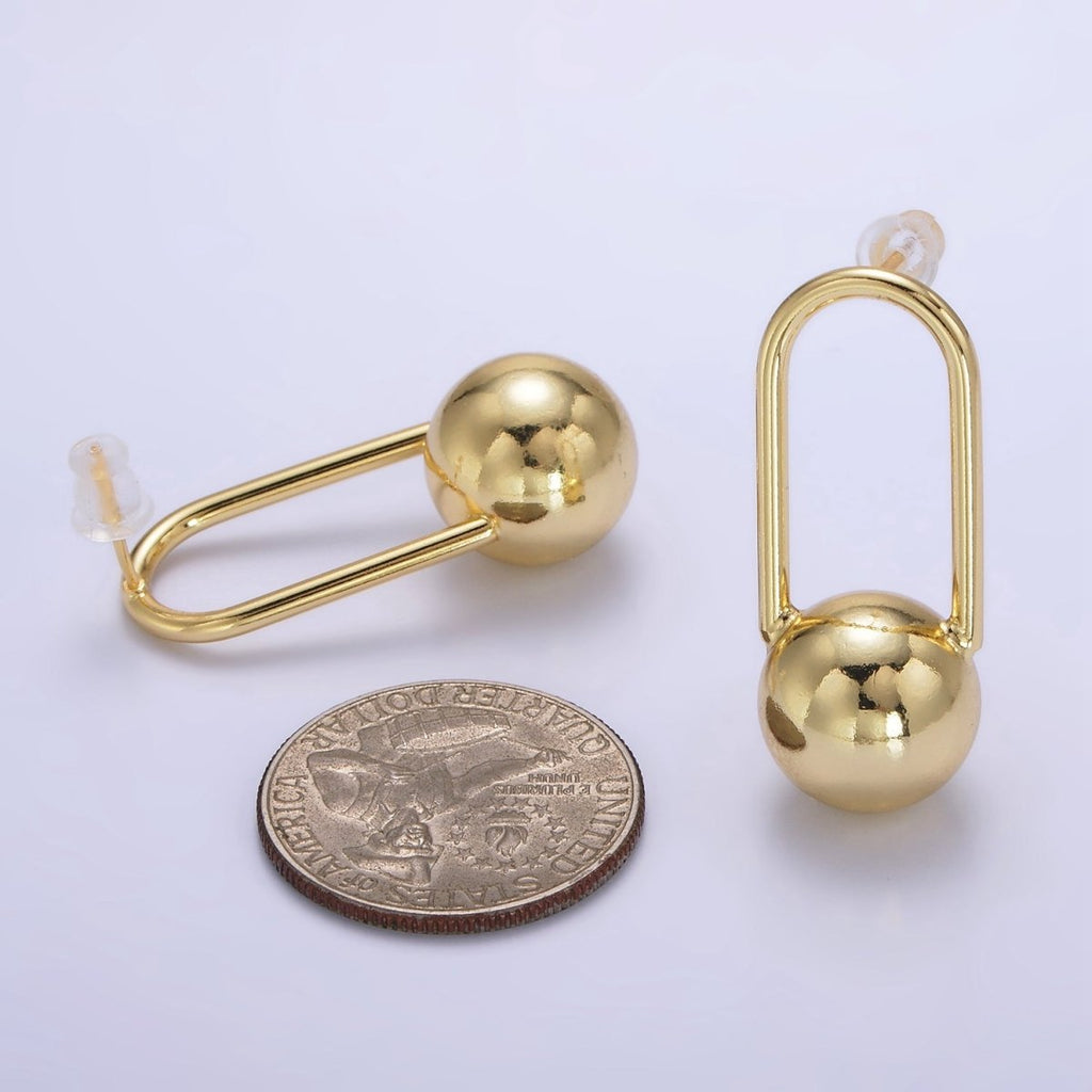 24K Gold plated 35mm Ball Oblong Drop Stud Stud Earrings | P525 - DLUXCA