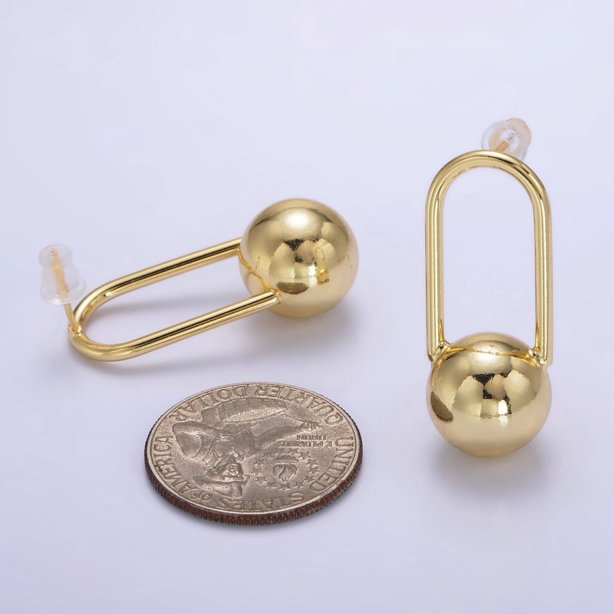 24K Gold plated 35mm Ball Oblong Drop Stud Stud Earrings | P525 - DLUXCA