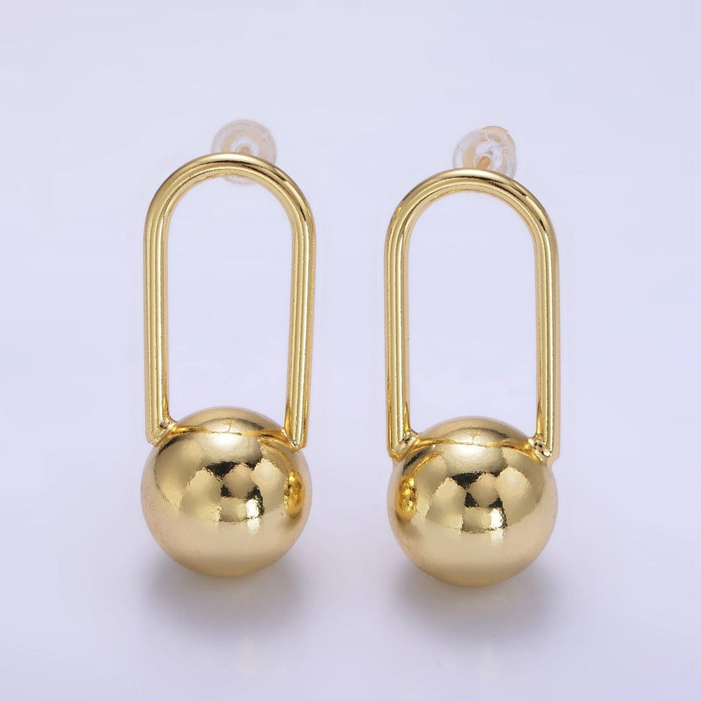 24K Gold plated 35mm Ball Oblong Drop Stud Stud Earrings | P525 - DLUXCA