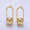 24K Gold plated 35mm Ball Oblong Drop Stud Stud Earrings | P525 - DLUXCA