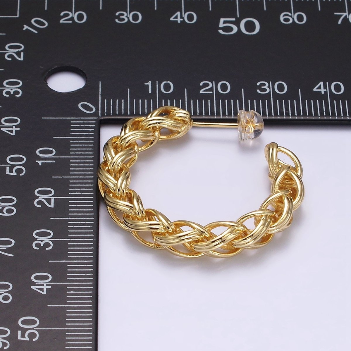 24K Gold plated 35mm Braided Multiple Band C-Shaped Hoop Earrings in Gold & Silver | AE608 AE609
