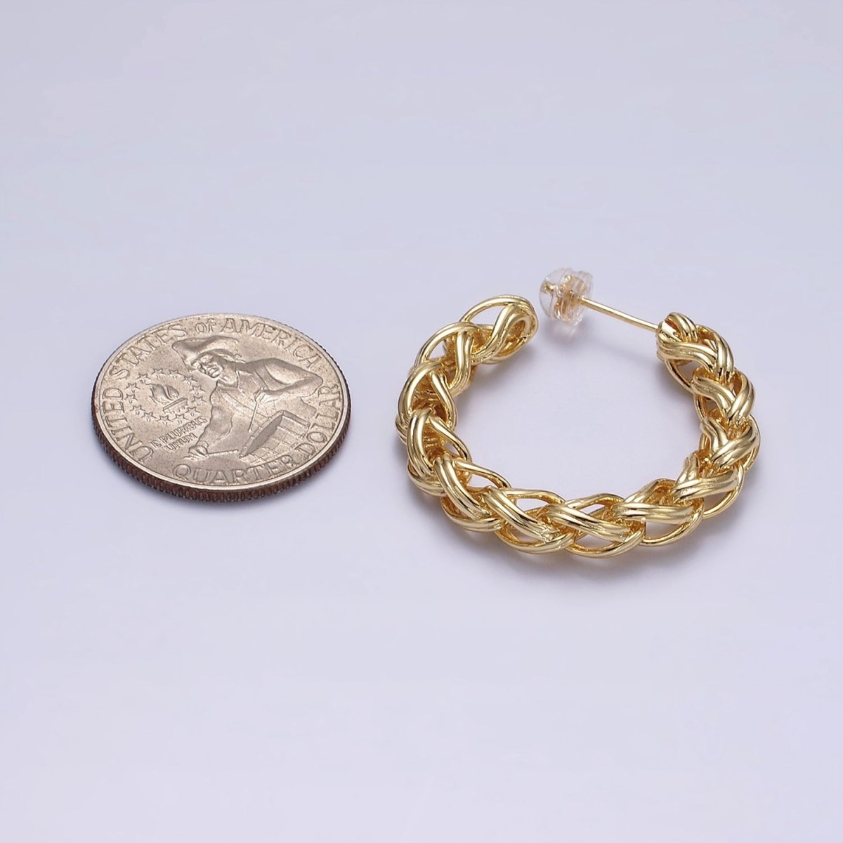 24K Gold plated 35mm Braided Multiple Band C-Shaped Hoop Earrings in Gold & Silver | AE608 AE609