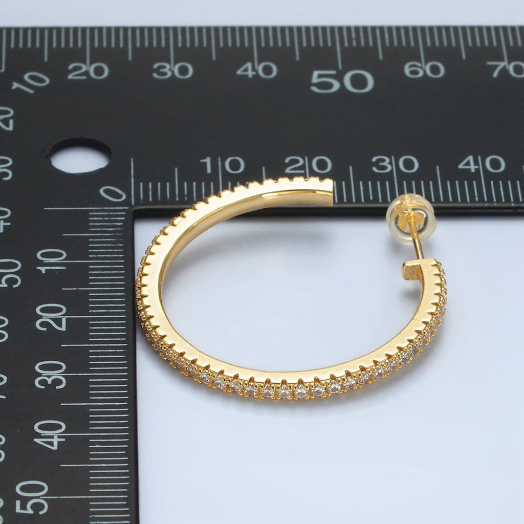 24K Gold plated 35mm Clear Micro Paved CZ C - Shaped Hoop Earrings | AD761 - DLUXCA