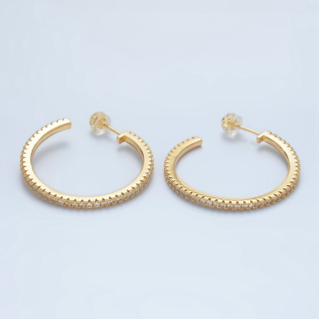 24K Gold plated 35mm Clear Micro Paved CZ C - Shaped Hoop Earrings | AD761 - DLUXCA