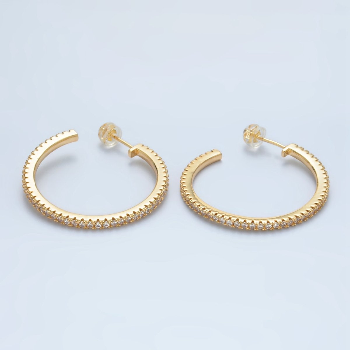 24K Gold plated 35mm Clear Micro Paved CZ C - Shaped Hoop Earrings | AD761 - DLUXCA