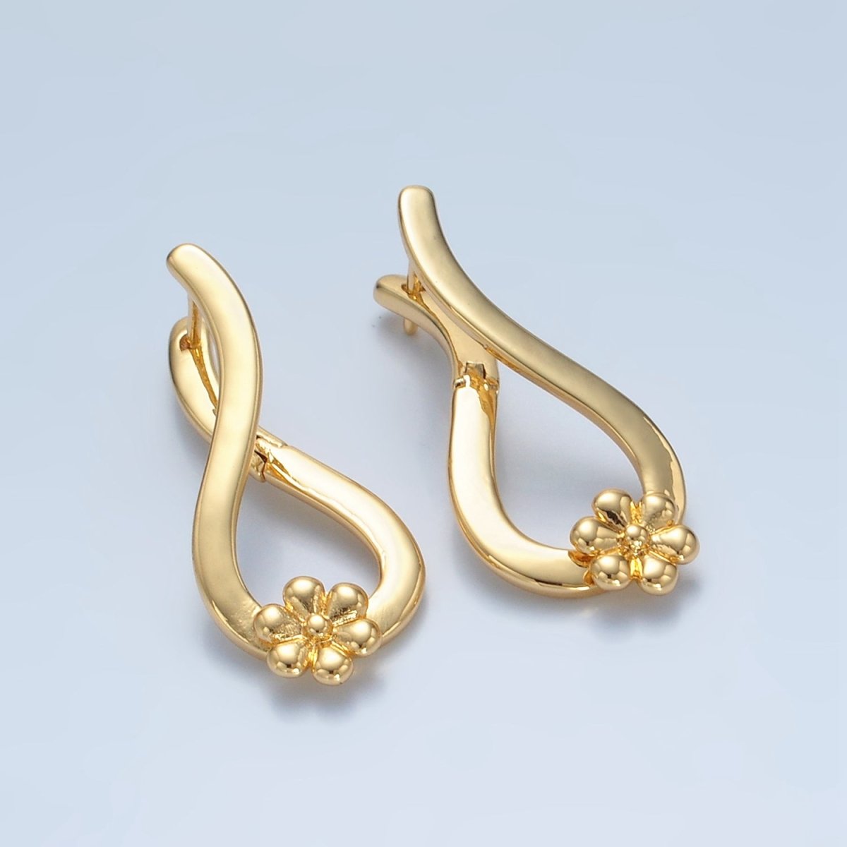 24K Gold plated 35mm Flower Curved Band English Lock Earrings | AD726 - DLUXCA
