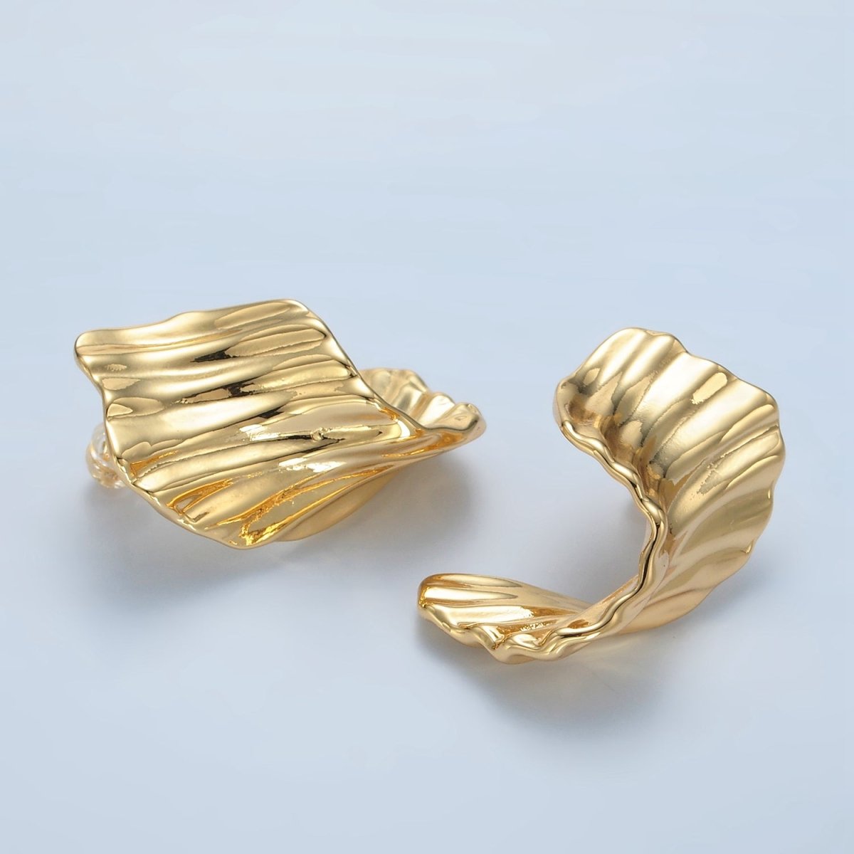 24K Gold plated 35mm Geometric Curled Foil Stud Earrings | AD659 - DLUXCA