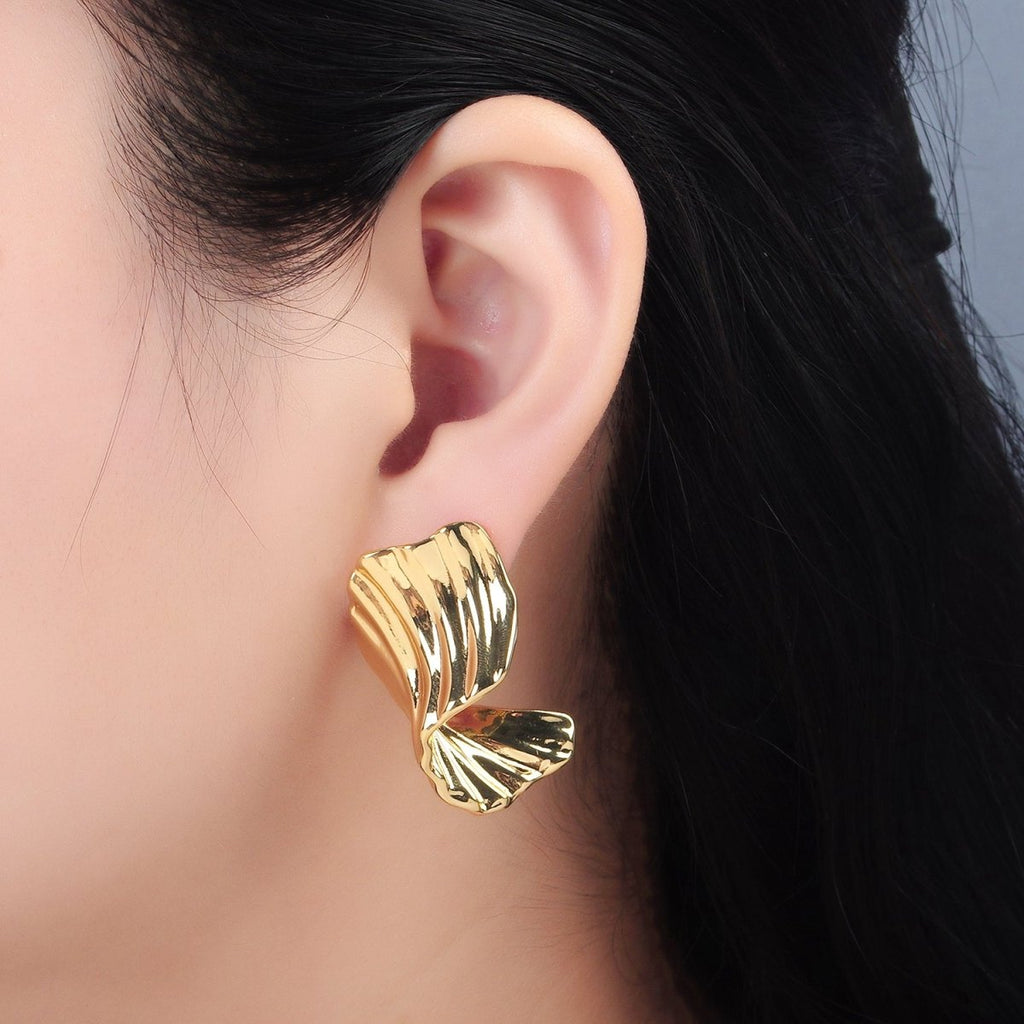 24K Gold plated 35mm Geometric Curled Foil Stud Earrings | AD659 - DLUXCA