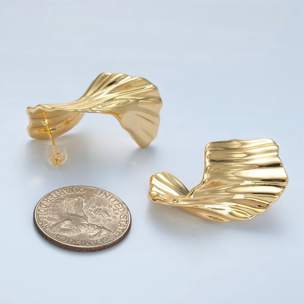 24K Gold plated 35mm Geometric Curled Foil Stud Earrings | AD659 - DLUXCA