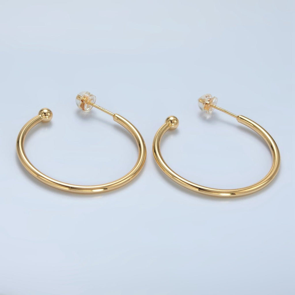 24K Gold plated 35mm Minimalist Ball C - Shaped Hoop Earrings | AD758 - DLUXCA