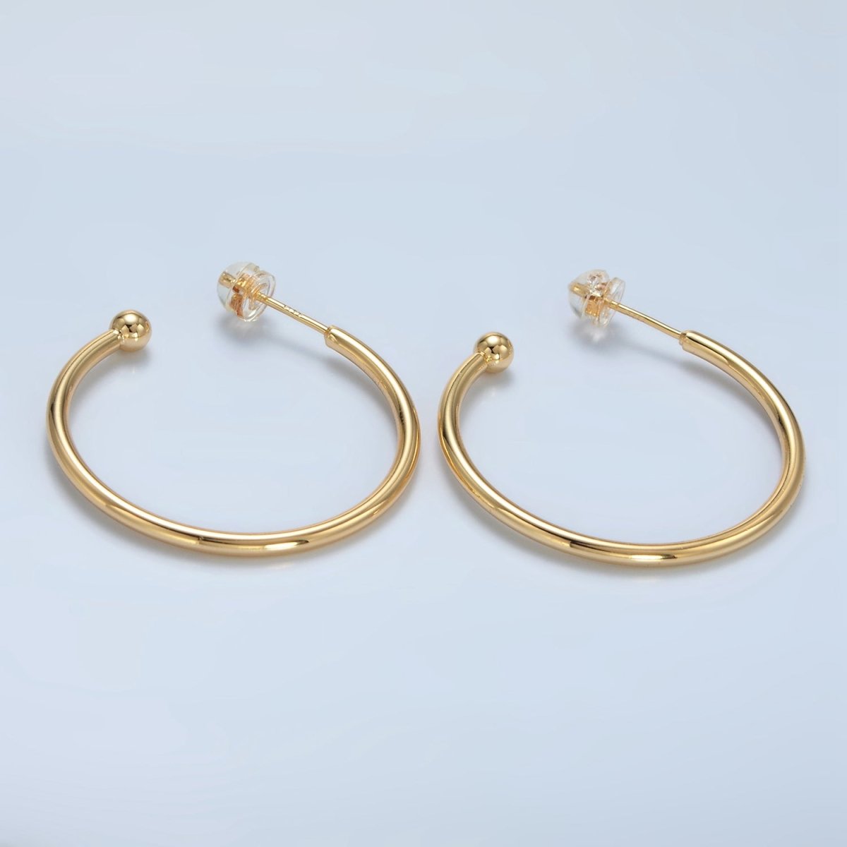 24K Gold plated 35mm Minimalist Ball C - Shaped Hoop Earrings | AD758 - DLUXCA