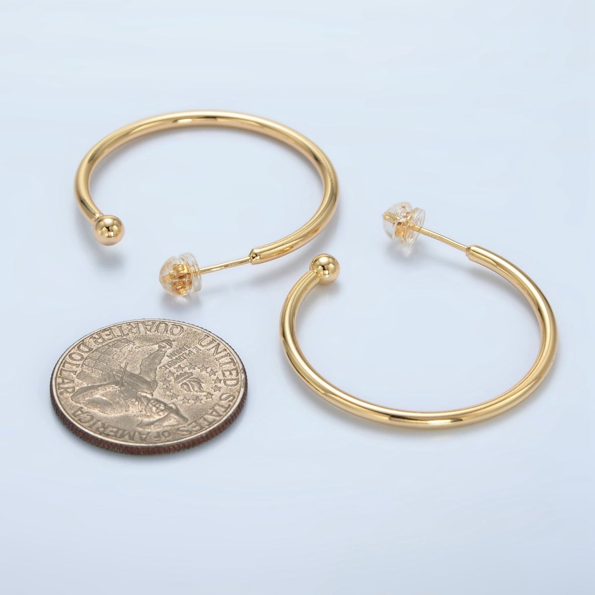 24K Gold plated 35mm Minimalist Ball C - Shaped Hoop Earrings | AD758 - DLUXCA