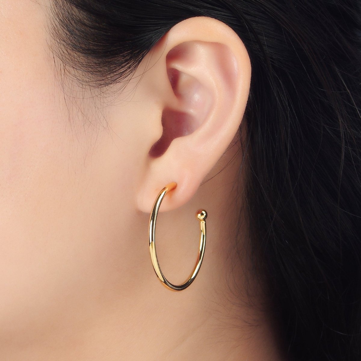 24K Gold plated 35mm Minimalist Ball C - Shaped Hoop Earrings | AD758 - DLUXCA