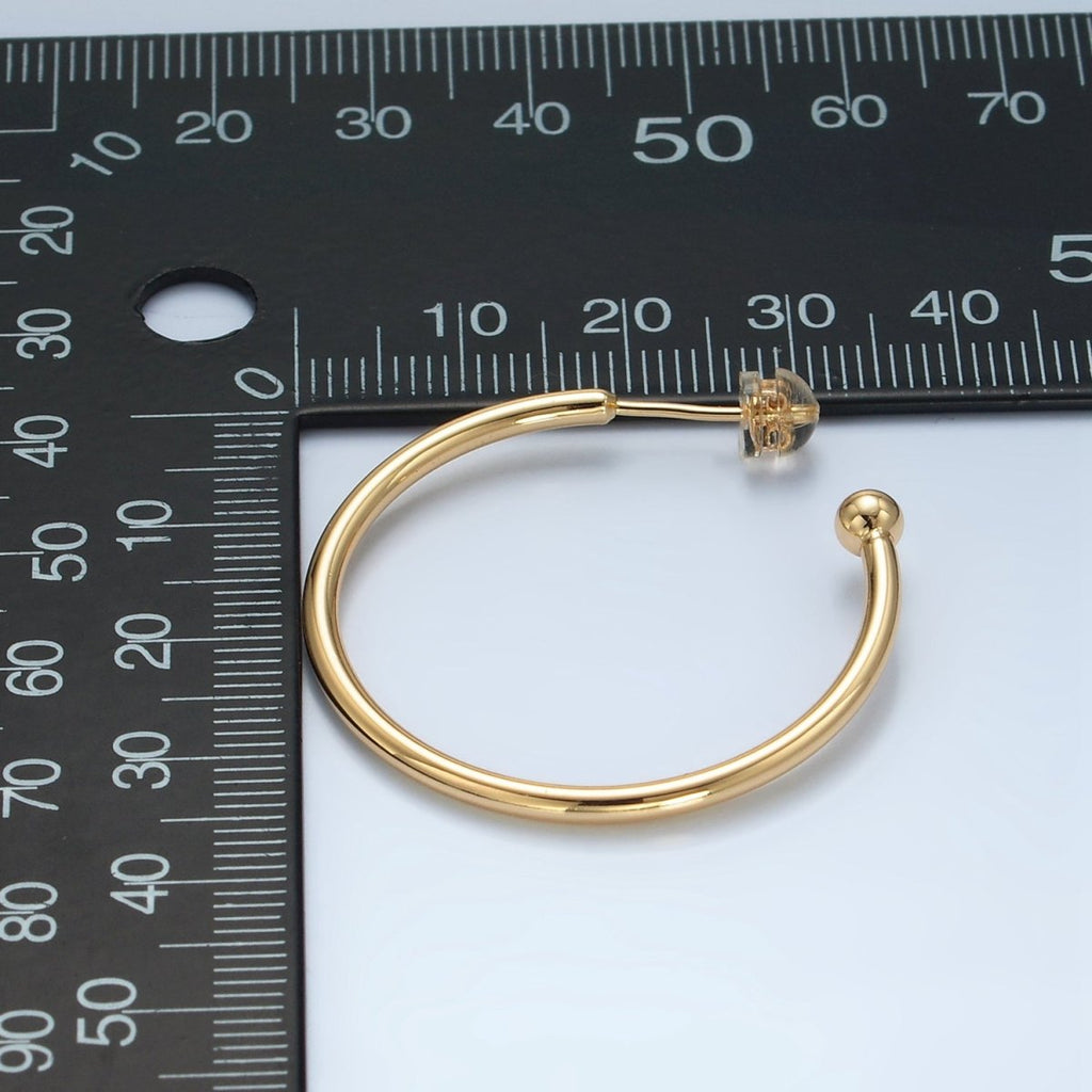 24K Gold plated 35mm Minimalist Ball C - Shaped Hoop Earrings | AD758 - DLUXCA
