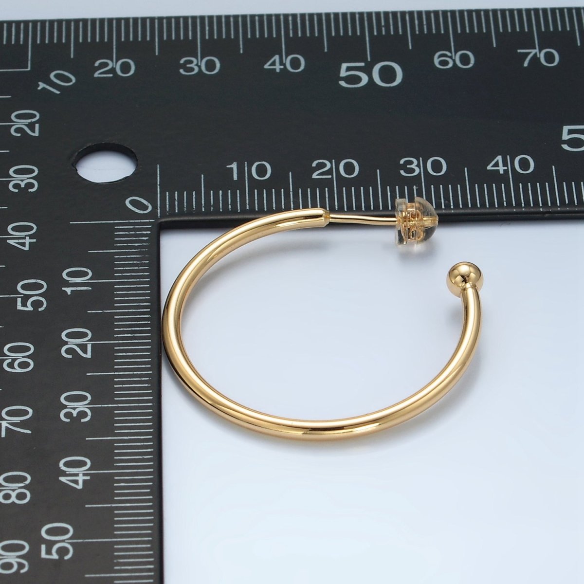 24K Gold plated 35mm Minimalist Ball C - Shaped Hoop Earrings | AD758 - DLUXCA