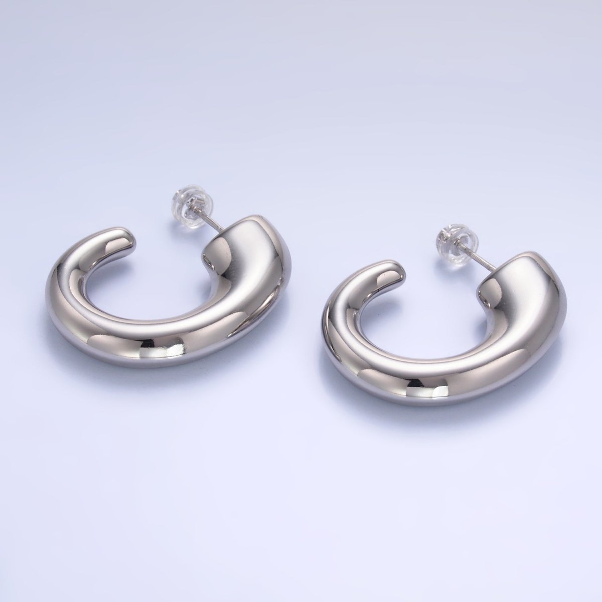 24K Gold plated 35mm Minimalist J - Shaped Hoop Earrings in Gold & Silver | AB861 AB862 - DLUXCA