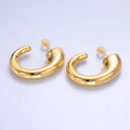 24K Gold plated 35mm Minimalist J - Shaped Hoop Earrings in Gold & Silver | AB861 AB862 - DLUXCA