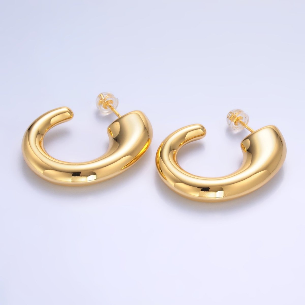 24K Gold plated 35mm Minimalist J - Shaped Hoop Earrings in Gold & Silver | AB861 AB862 - DLUXCA