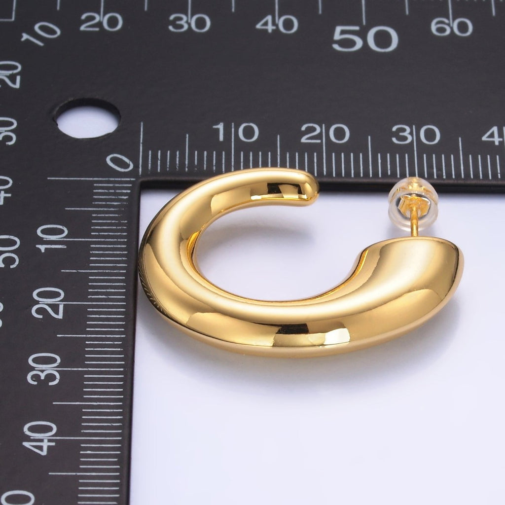 24K Gold plated 35mm Minimalist J - Shaped Hoop Earrings in Gold & Silver | AB861 AB862 - DLUXCA