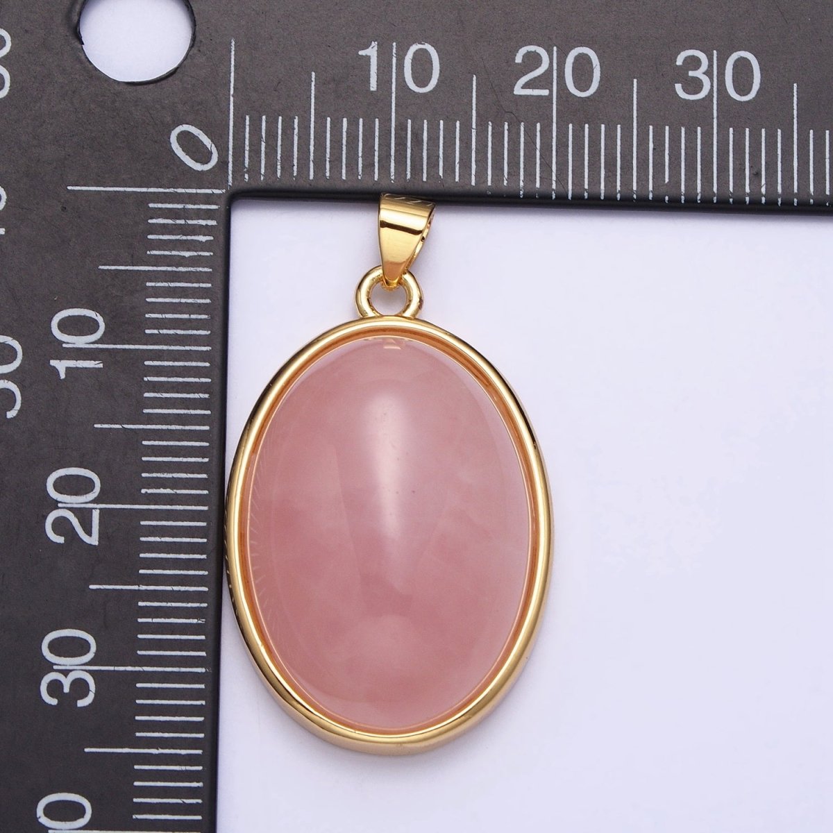 24K Gold plated 35mm Rose Quartz, Amethyst Natural Gemstone Cabochon Oval Bezel Pendant | AA292 AA293
