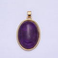 24K Gold plated 35mm Rose Quartz, Amethyst Natural Gemstone Cabochon Oval Bezel Pendant | AA292 AA293