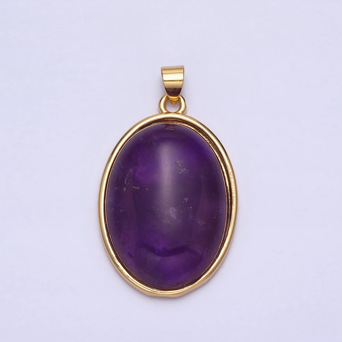 24K Gold plated 35mm Rose Quartz, Amethyst Natural Gemstone Cabochon Oval Bezel Pendant | AA292 AA293