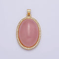 24K Gold plated 35mm Rose Quartz, Amethyst Natural Gemstone Cabochon Oval Micro Paved CZ Pendant | AA290 AA291