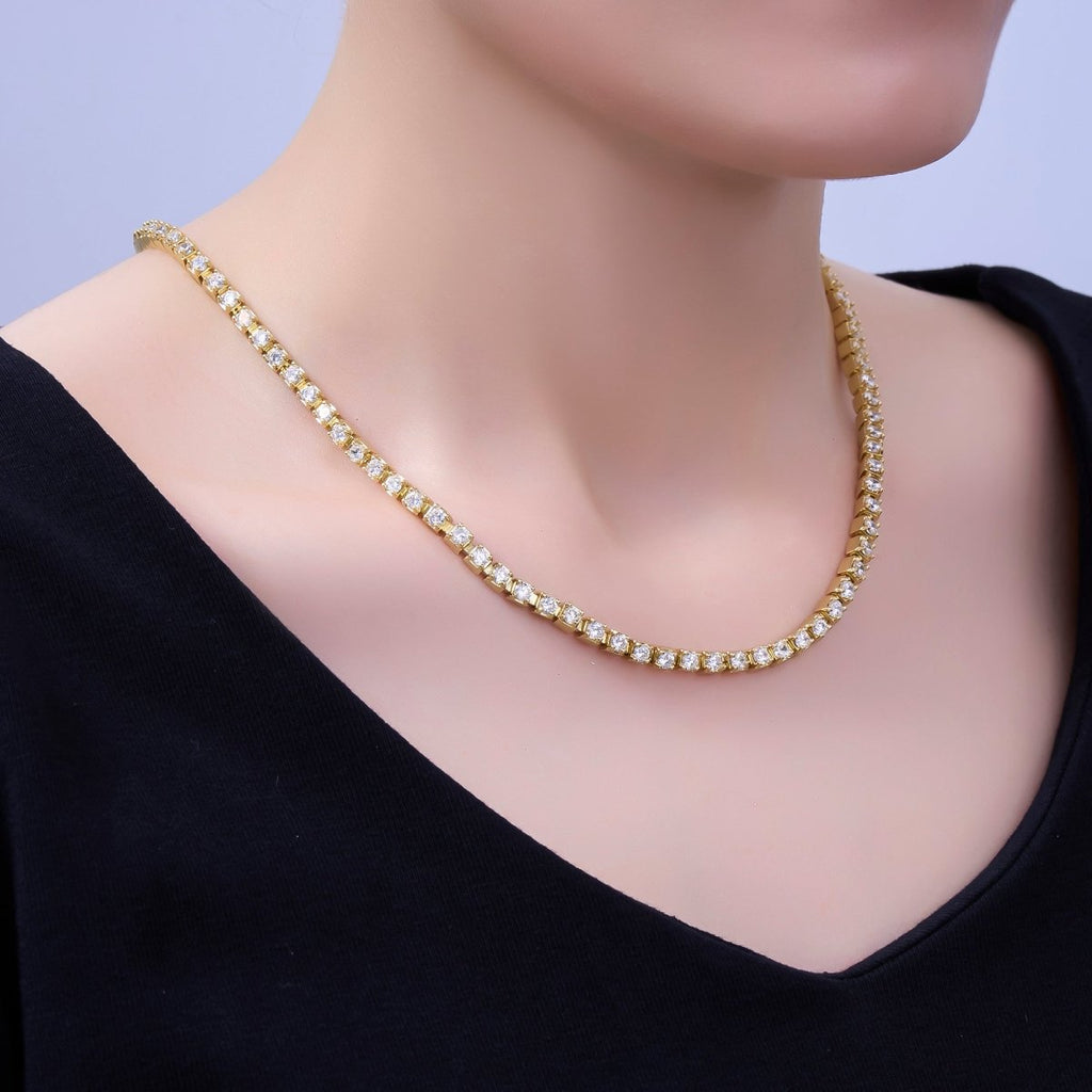 24K Gold plated 3.8mm Clear CZ Tennis Chain 18 Inch Necklace | WA - 3022 