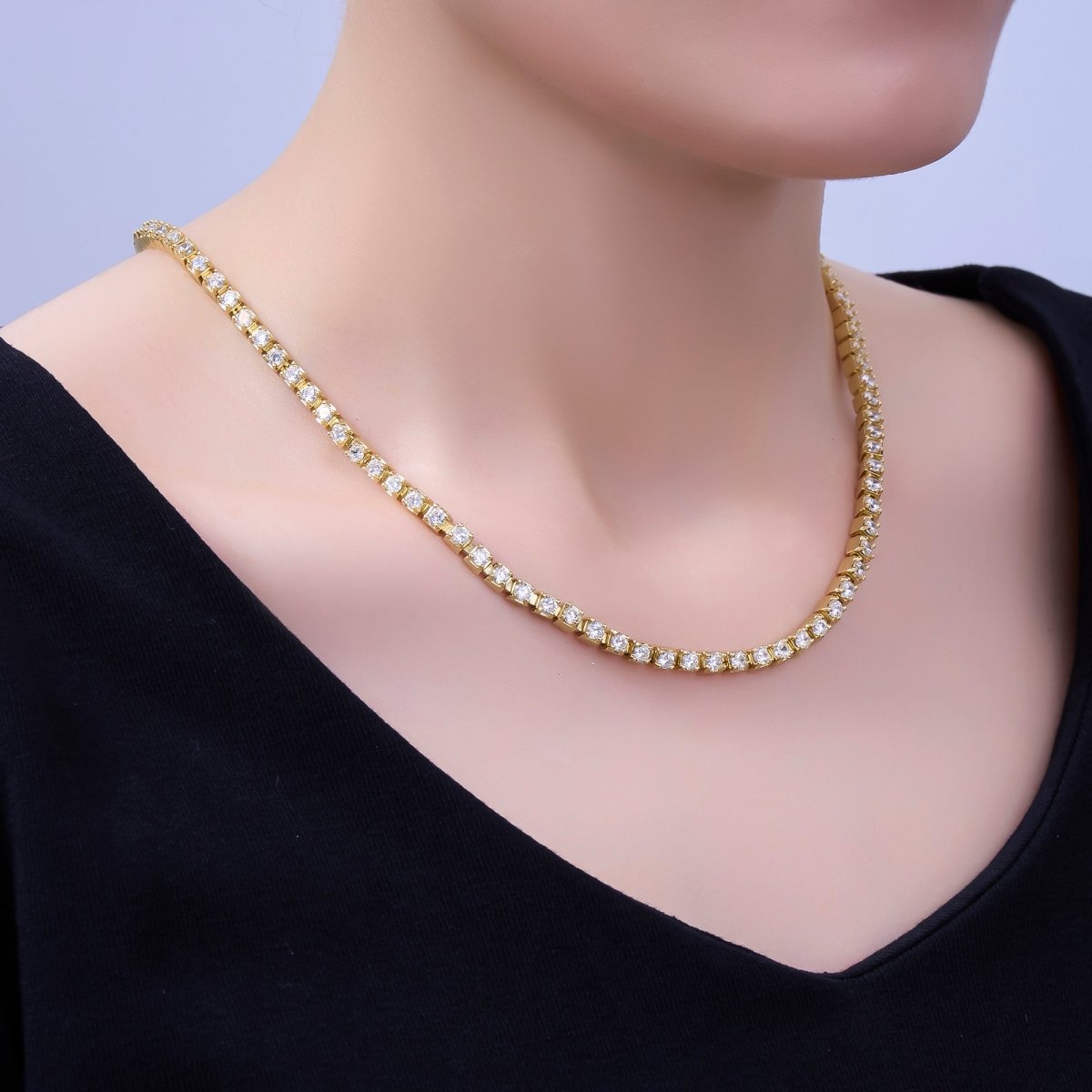 24K Gold plated 3.8mm Clear CZ Tennis Chain 18 Inch Necklace | WA - 3022 