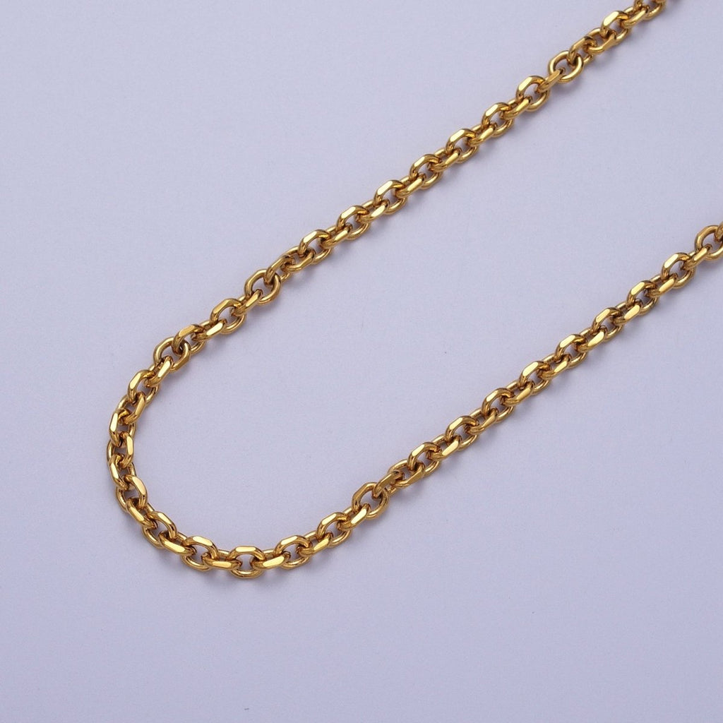 24K Gold plated 3.8mm Flat Cable Link Gold, Silver Unfinished Chain | ROLL-887 ROLL-888 Clearance Pricing