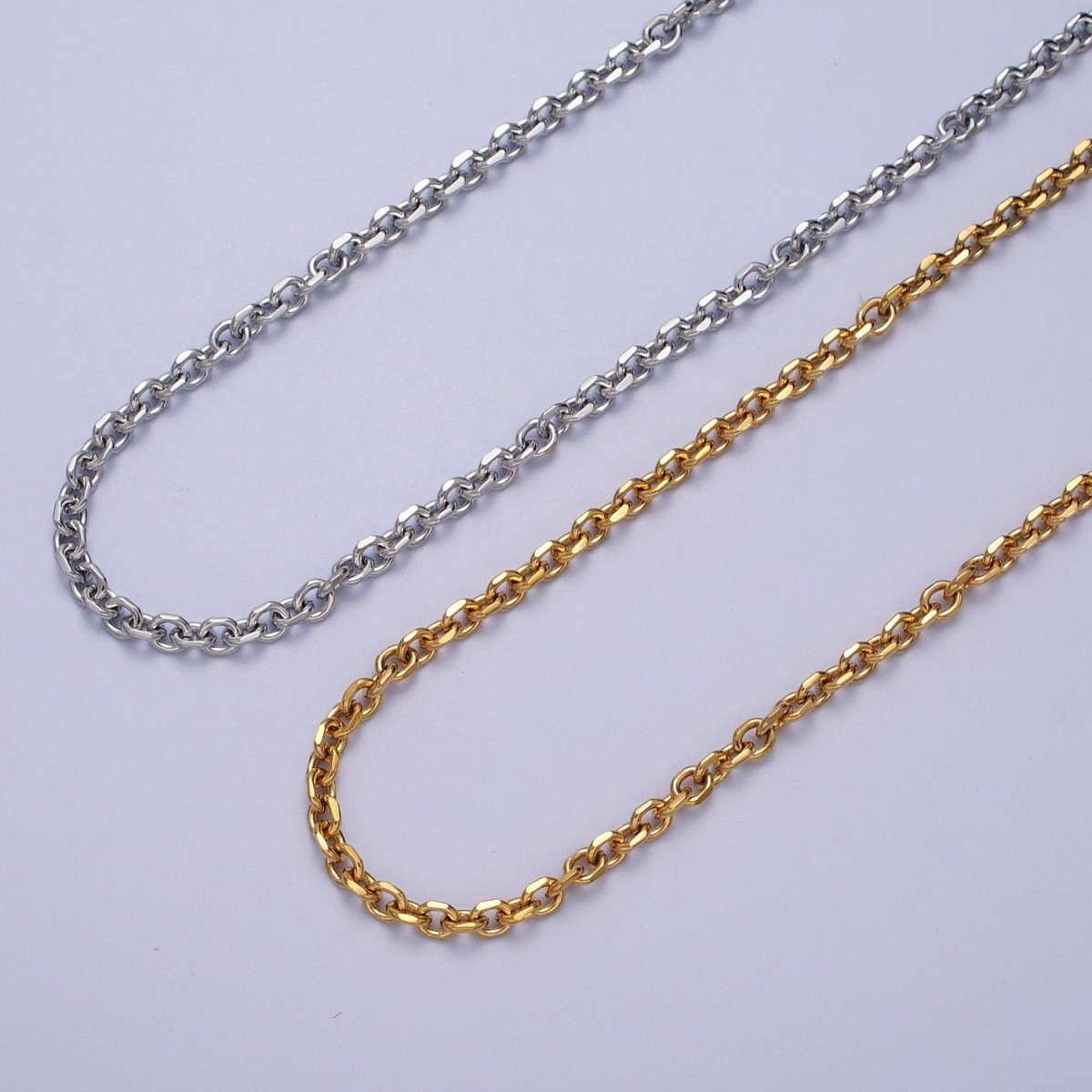 24K Gold plated 3.8mm Flat Cable Link Gold, Silver Unfinished Chain | ROLL-887 ROLL-888 Clearance Pricing