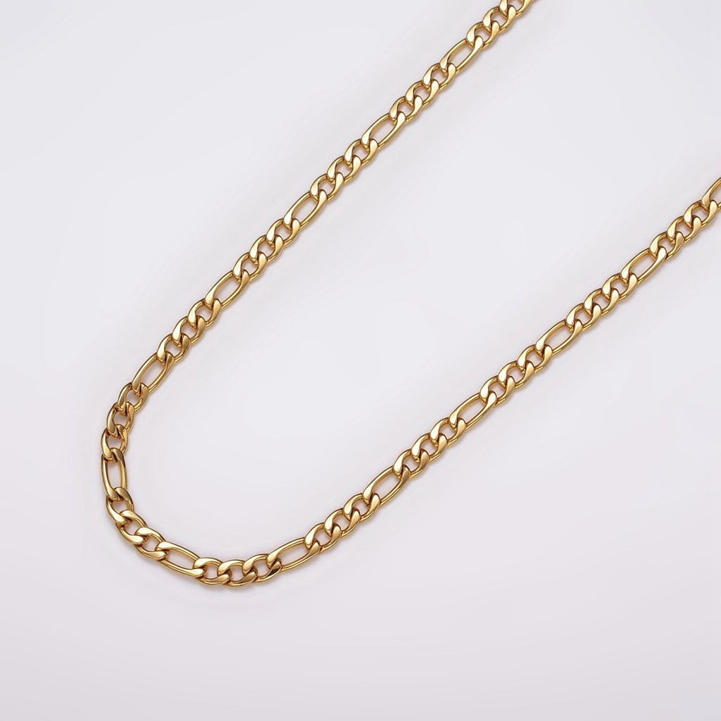 24k Gold plated 3.8mm Width Figaro Chain Unfinished Chain by Yard Chain Bulk Wholesale | ROLL-1492 - DLUXCA