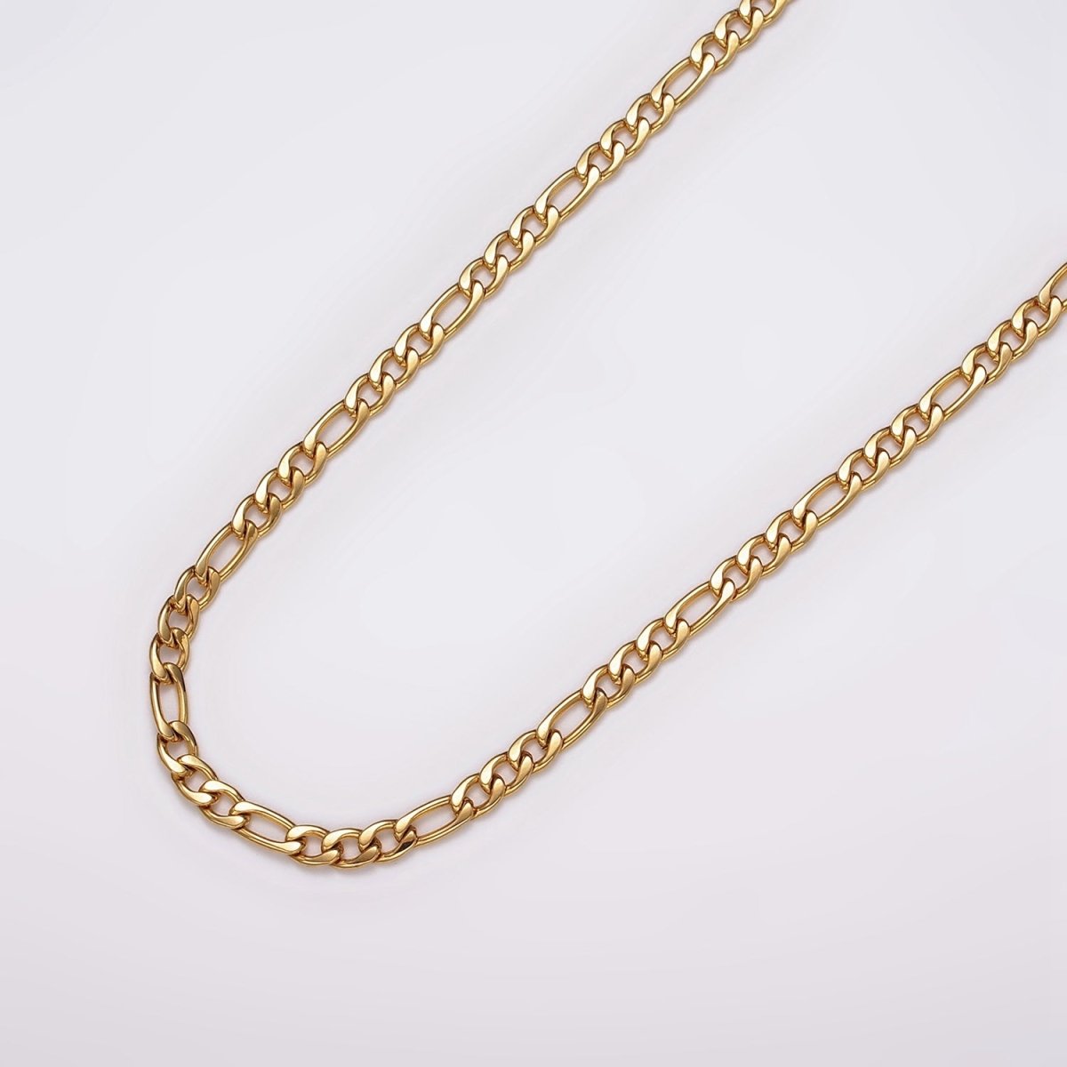24k Gold plated 3.8mm Width Figaro Chain Unfinished Chain by Yard Chain Bulk Wholesale | ROLL-1492 - DLUXCA