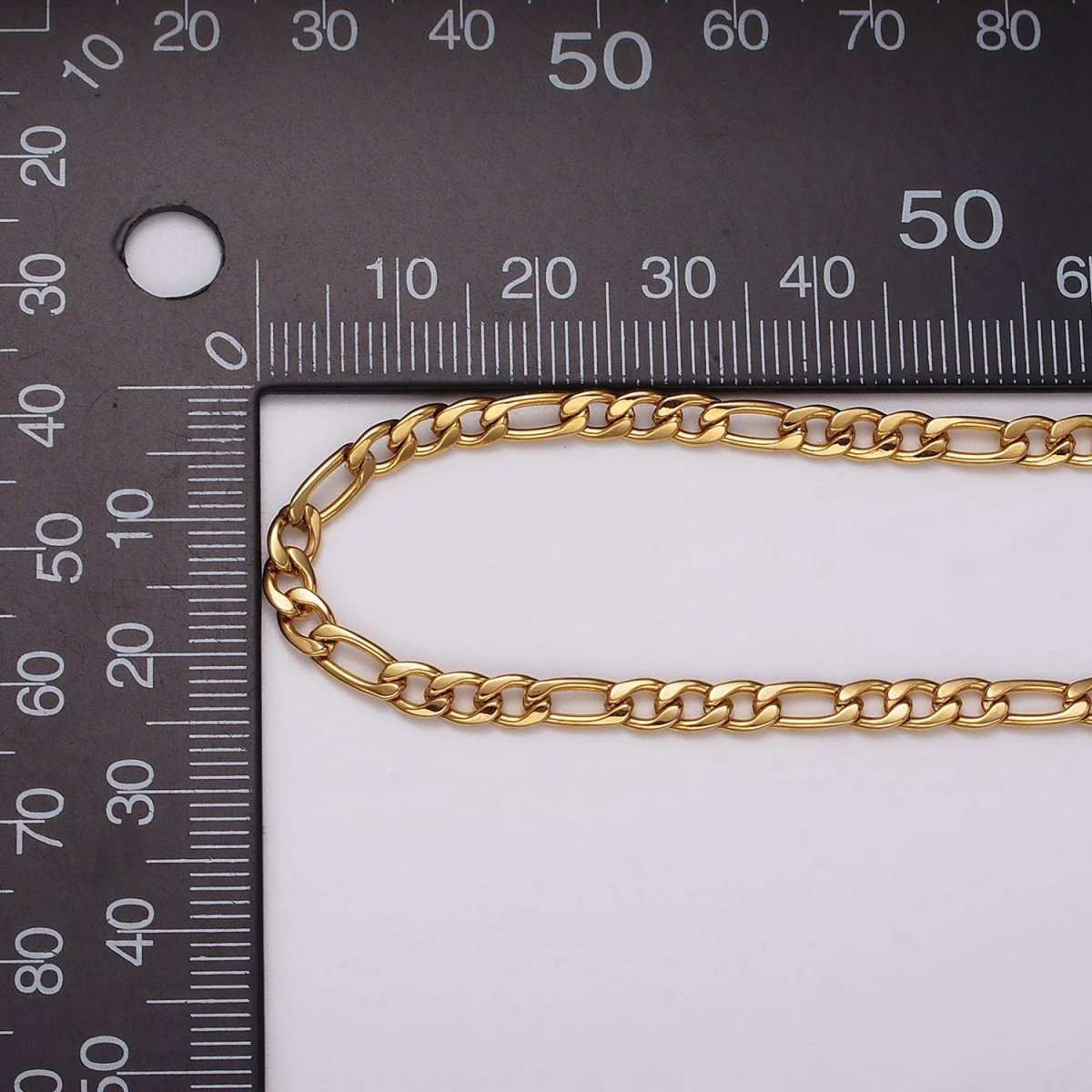 24k Gold plated 3.8mm Width Figaro Chain Unfinished Chain by Yard Chain Bulk Wholesale | ROLL-1492 - DLUXCA