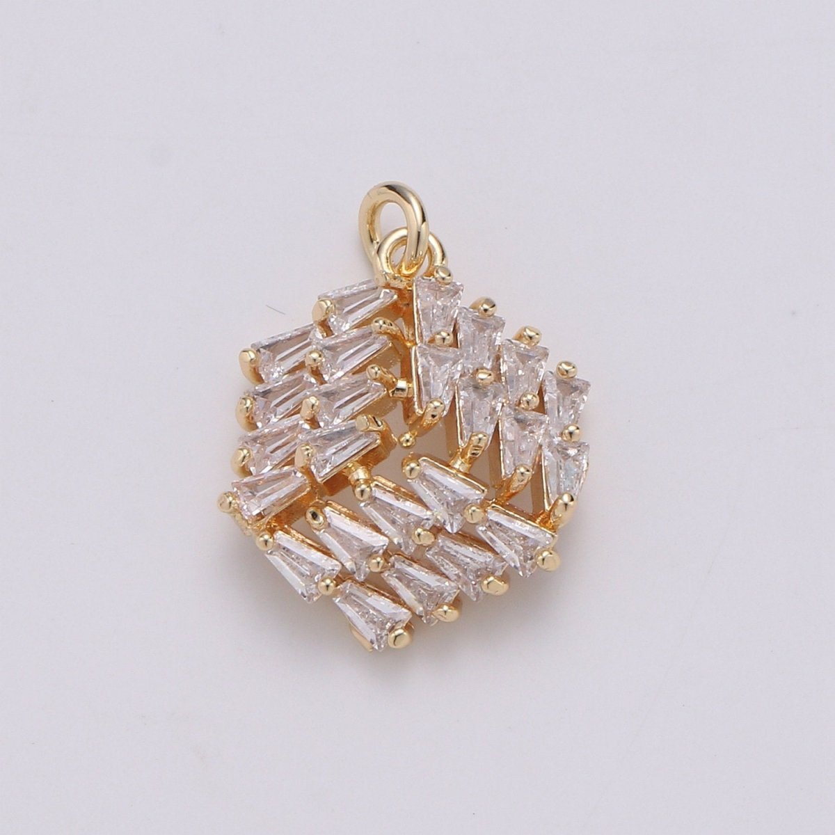 24K Gold plated 3D Box Baguette Charm, Micro Pave Cubic Zirconia Cube Charm, Clear Cubic Charms, DIY Jewelry Supply E-558 - DLUXCA