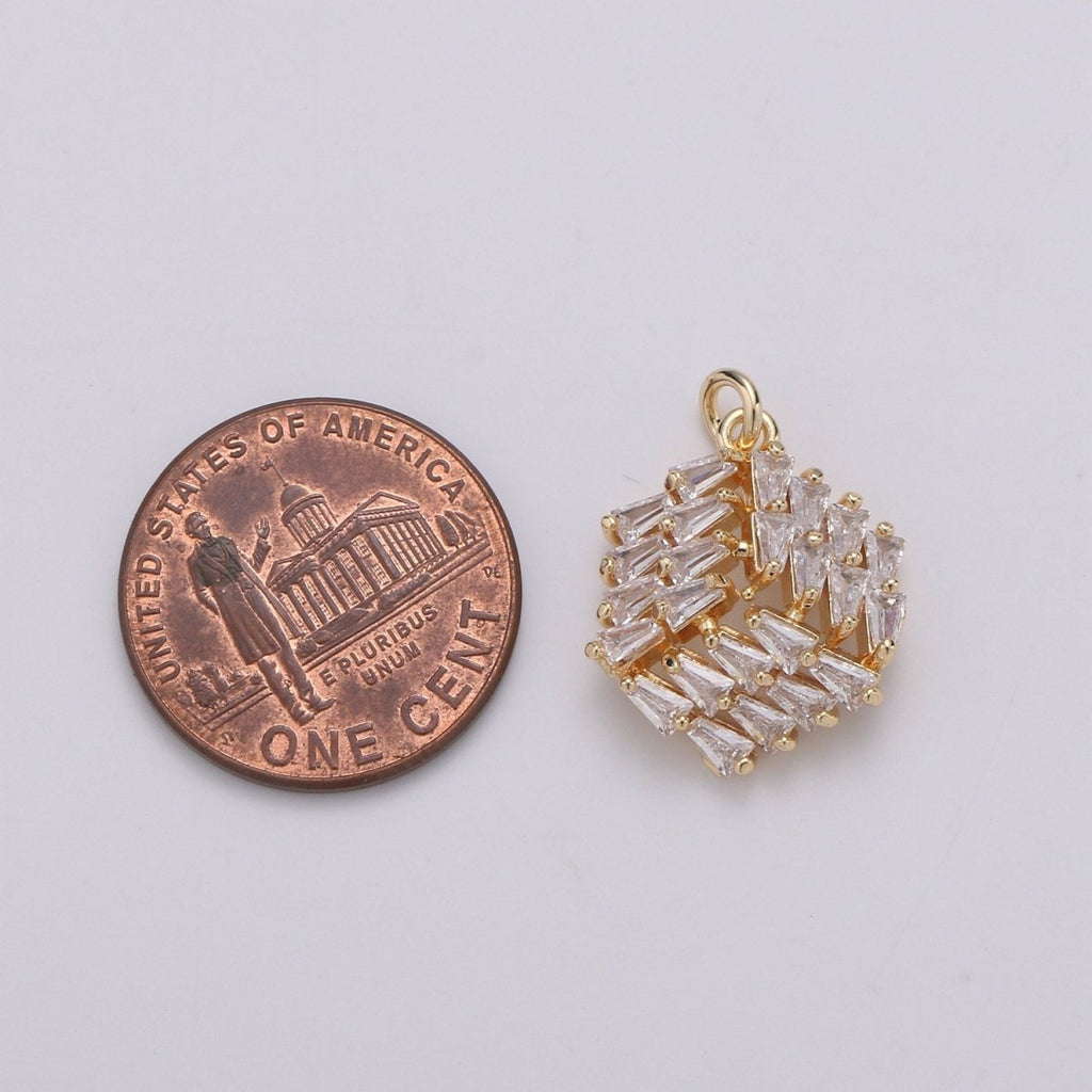 24K Gold plated 3D Box Baguette Charm, Micro Pave Cubic Zirconia Cube Charm, Clear Cubic Charms, DIY Jewelry Supply E-558 - DLUXCA