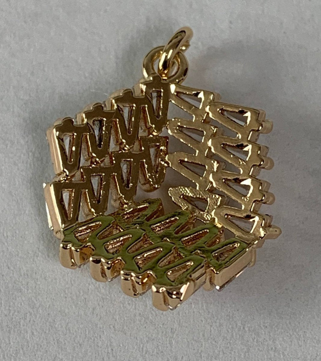 24K Gold plated 3D Box Baguette Charm, Micro Pave Cubic Zirconia Cube Charm, Clear Cubic Charms, DIY Jewelry Supply E-558 - DLUXCA