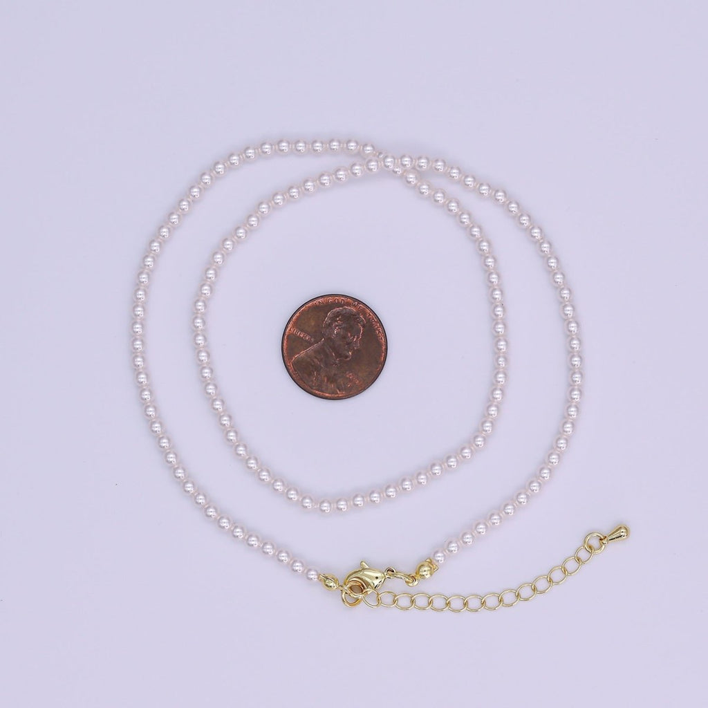 24K Gold plated 3m Off - White Shell Pearl Bead Gemstone 17 Inch Necklace | WA - 3049 - DLUXCA
