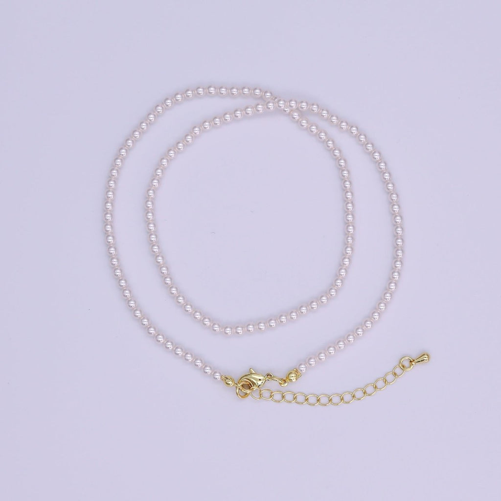 24K Gold plated 3m Off - White Shell Pearl Bead Gemstone 17 Inch Necklace | WA - 3049 - DLUXCA