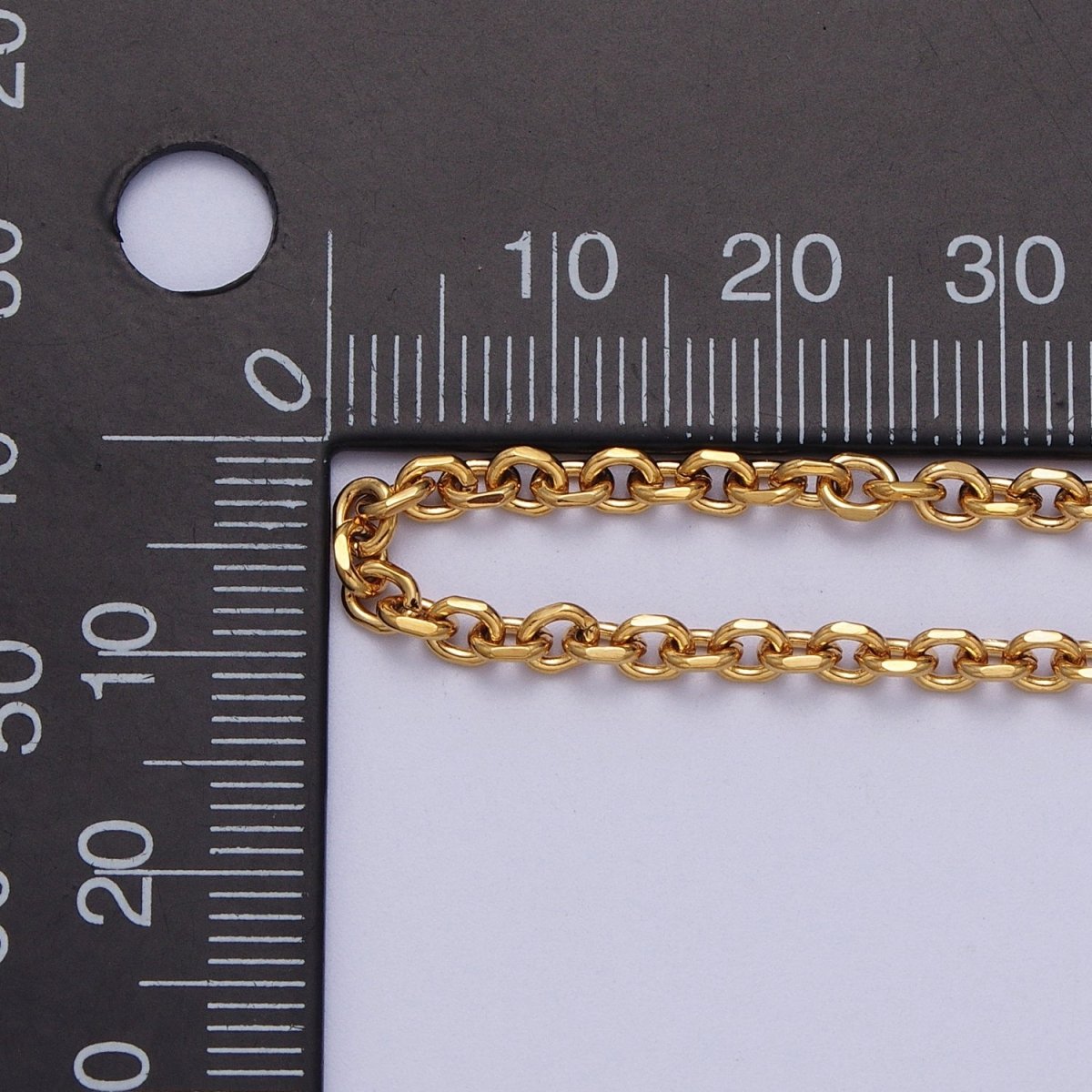 24K Gold plated 3mm Flat Cable Link Gold, Silver Unfinished Chain | ROLL-889, ROLL-890 Clearance Pricing - DLUXCA